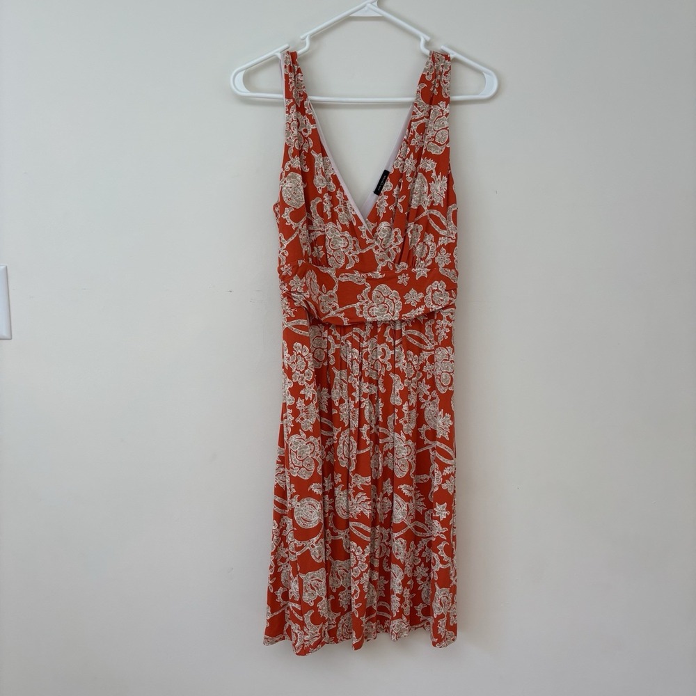 Ann Taylor Swing Dress Medium M | Orange Tan floral Flowy Trapeze Casual Beach